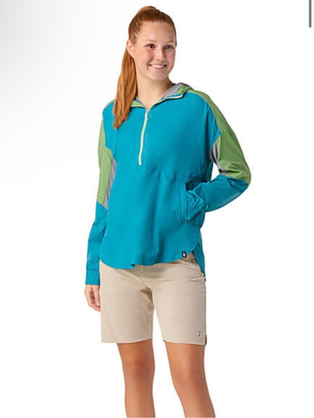 Smartwool Teal and Olive Hooded Half-Zip Raincoat
